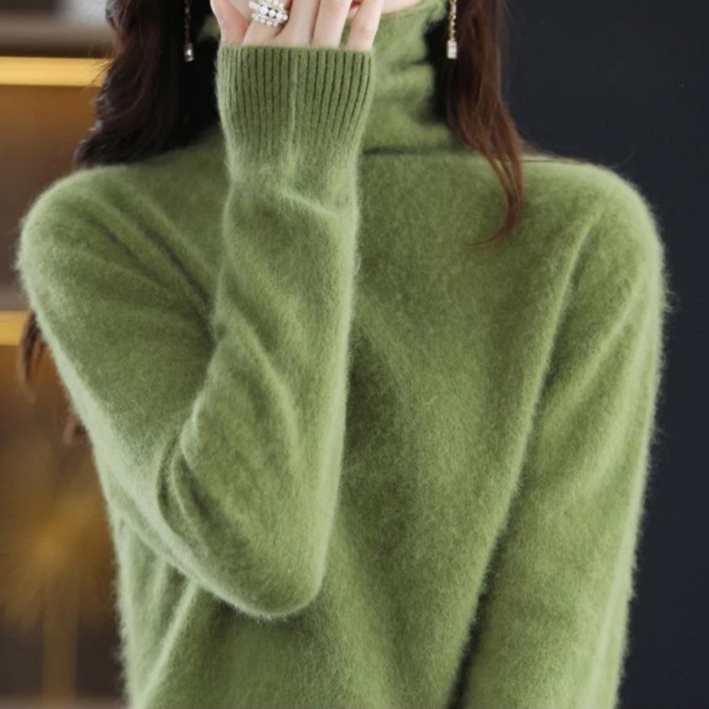 High Collar Mink Cashmere Sweater Women's Pullover - Picture 5 of 9